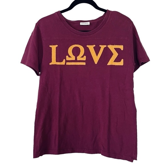 Saint Laurent Paris “Love” yellow Greek lettering relaxed fit bordeax t-shirt - Picture 9 of 9